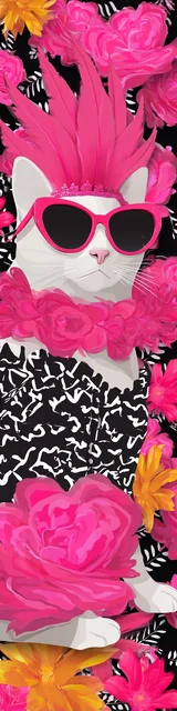 Cat bookmarks illustration of a cat with feathered headpiece and sunglasses